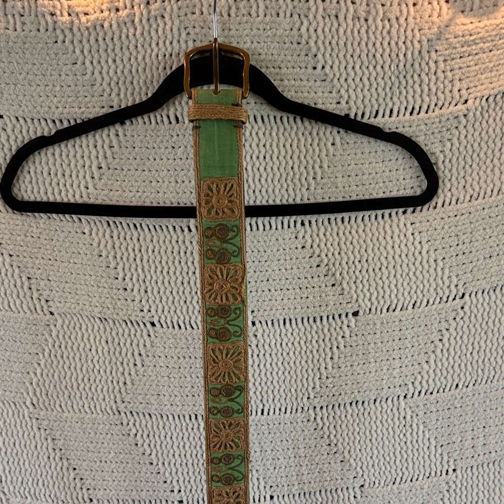 Lucky Brand Green Embroidered Belt with Tan Accents